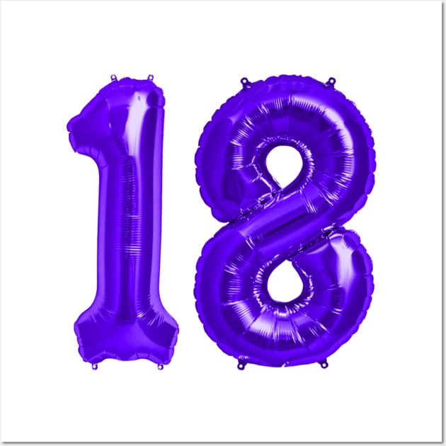 Bright Purple 18th Birthday Metallic Helium Balloons Numbers Wall Art by podartist